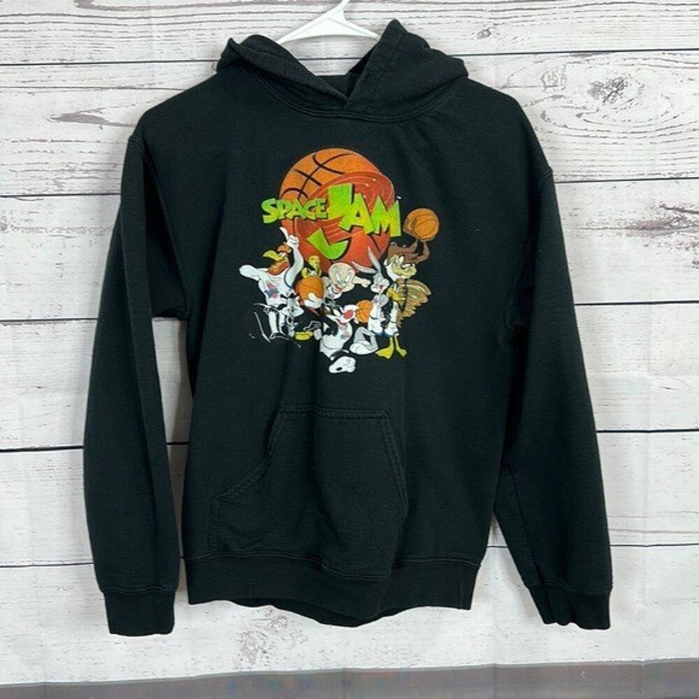 Space Jam Sweatshirt Mens Small Black Looney Toons hooded pull over Y2k 90s
